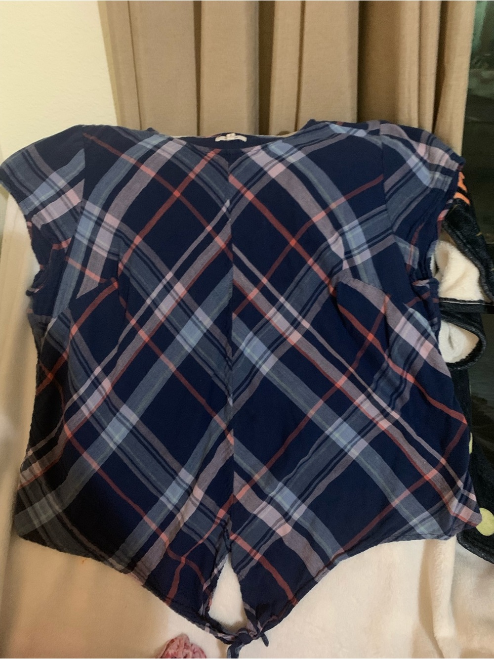 Maurices Navy Plaid Tie-Front Blouse